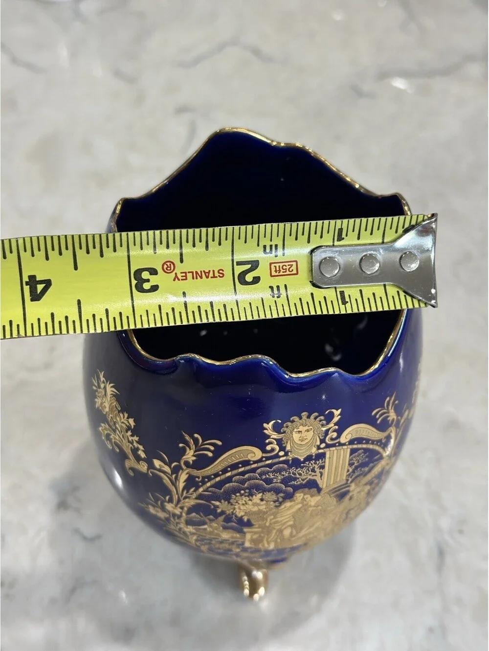 Vintage Limoges French Cobalt Blue Footed Egg Vase With 18k Or 22k Gold Accent